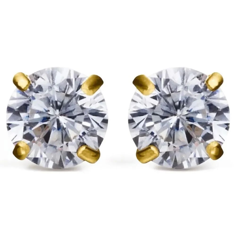 Childrenโs 925 Gold Zirconia Stud Earrings โ One MissingโBack